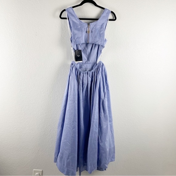 Aje Virginie Square Neck Cut Out Linen Blend Midi Dress Purple Casual Cocktail - Picture 5 of 11